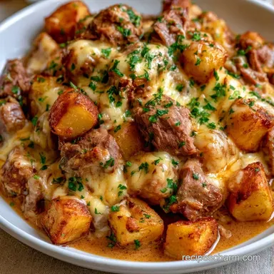 Cheesy Beef and Potatoes One-Pot Recipe Card