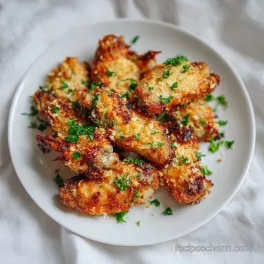 Crispy Baked Chicken Wing Recipe with Garlic Parmesan for 4 Recipe Card