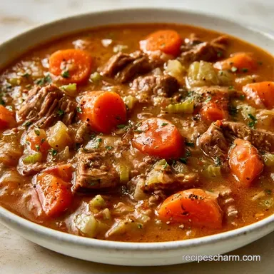 Ground Beef and Vegetable Soup One-Pot Recipe Card