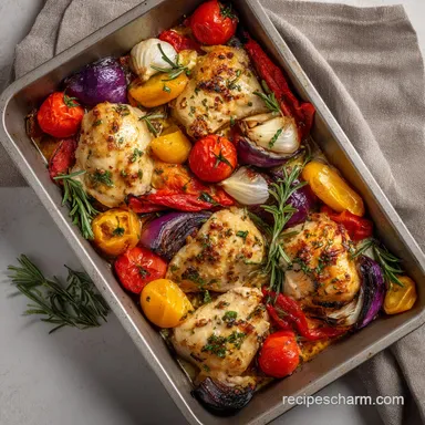 Mediterranean Chicken Sheet Pan in 30 Minutes Recipe Card