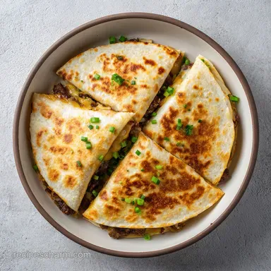 Philly Cheese Steak Quesadillas Recipe for 4 Servings Recipe Card