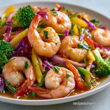 Spicy Shrimp Vegetable Stir Fry: 25 Min Recipe Card