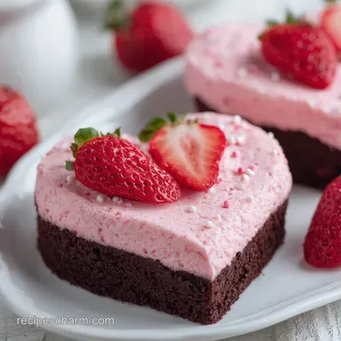 Strawberry Frosted Heart Shaped Brownies Recipe (45 Min) Recipe Card