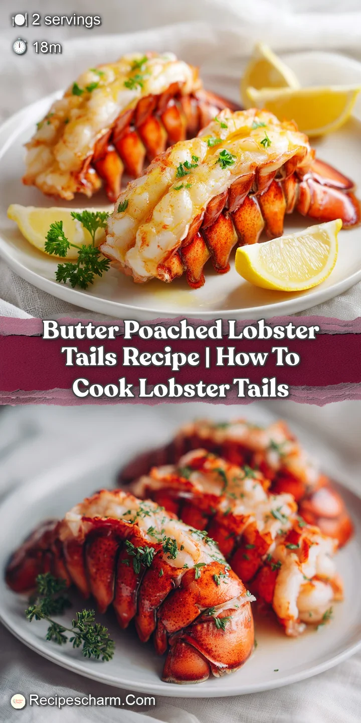 Close-up of a succulent butter-poached lobster tail, glistening with melted butter and herb flecks. Tempting seafood indul...