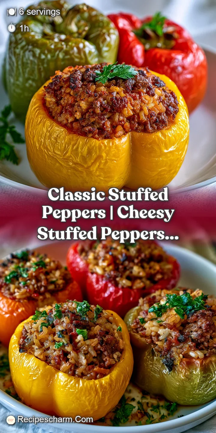 Extreme close-up of bubbly, toasted cheese topping a hearty rice and meat filling inside a charred red pepper shell.