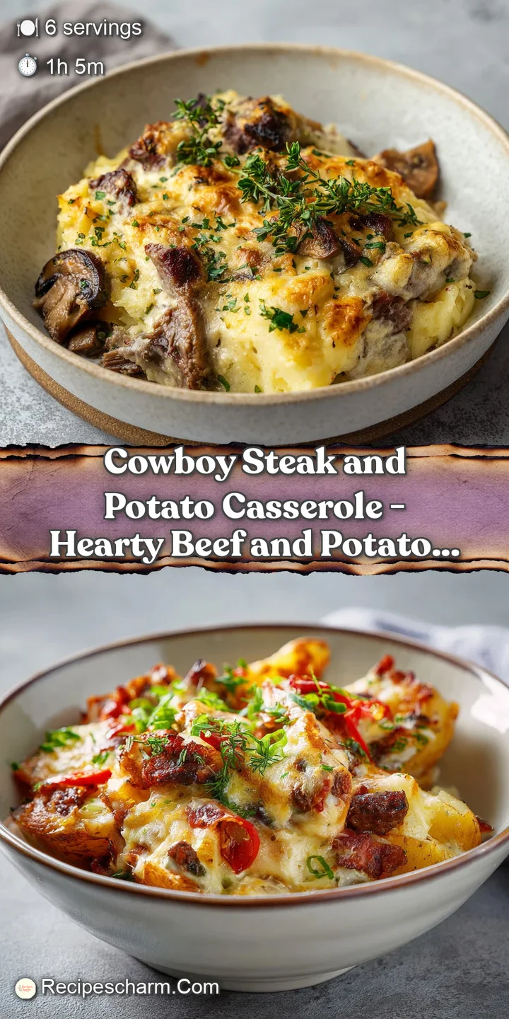 Close-up of fluffy potato cubes and juicy steak pieces in a rich, bubbling cheese sauce.