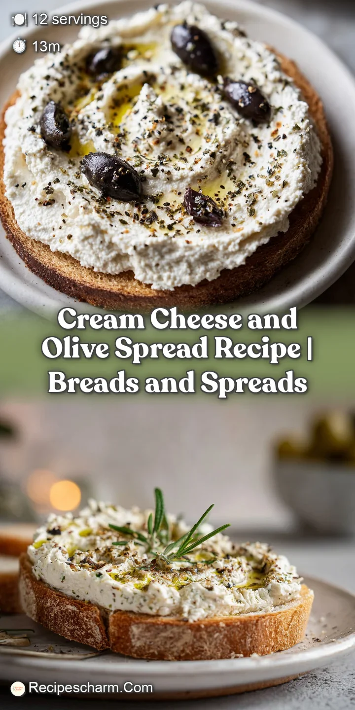 Close-up of a smooth, pale cream cheese spread generously mixed with briny green olive pieces.