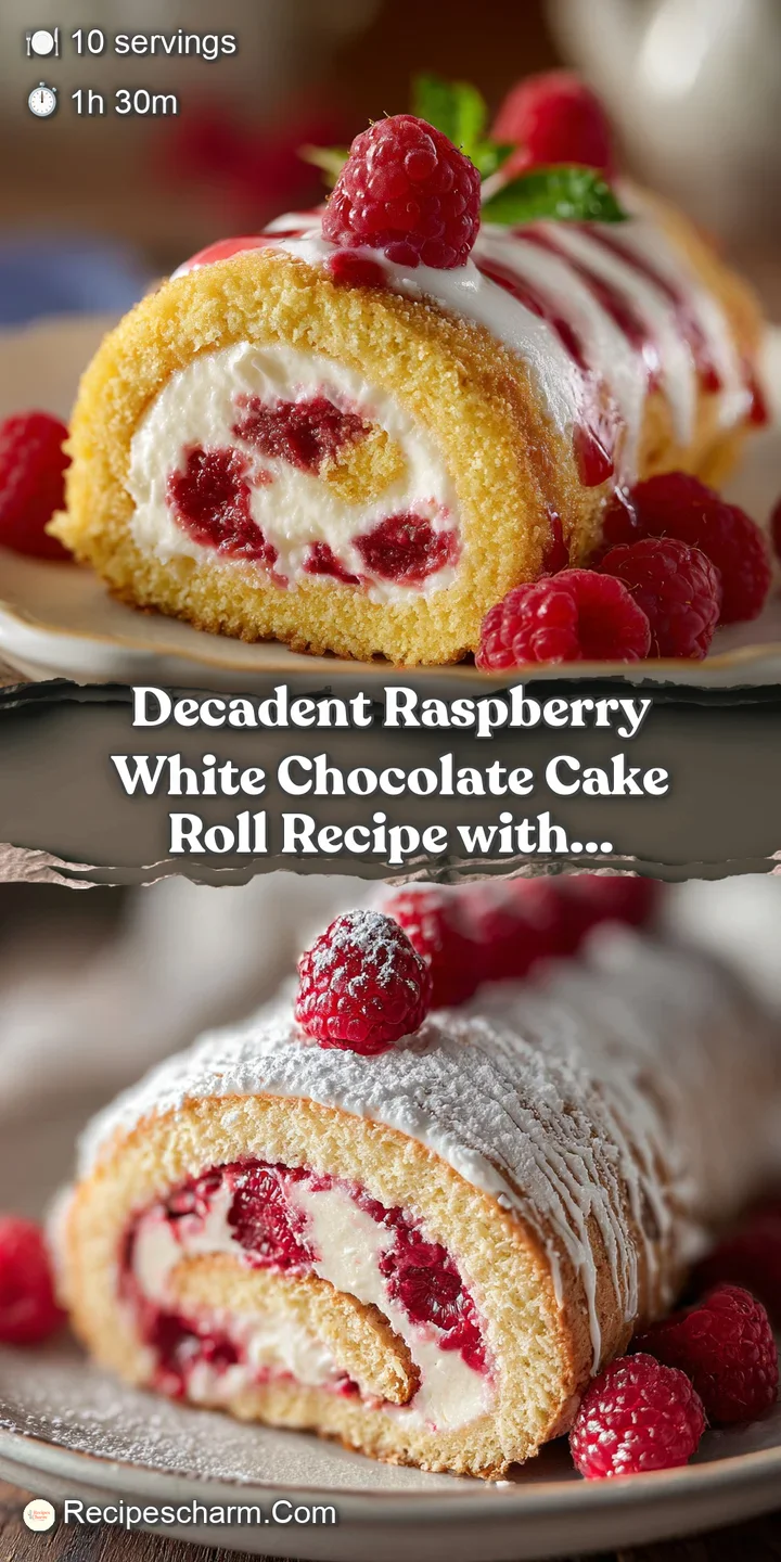 Close-up: soft white cream and bright red raspberries peek from the moist cake. Hints of white chocolate tempt the viewer'...