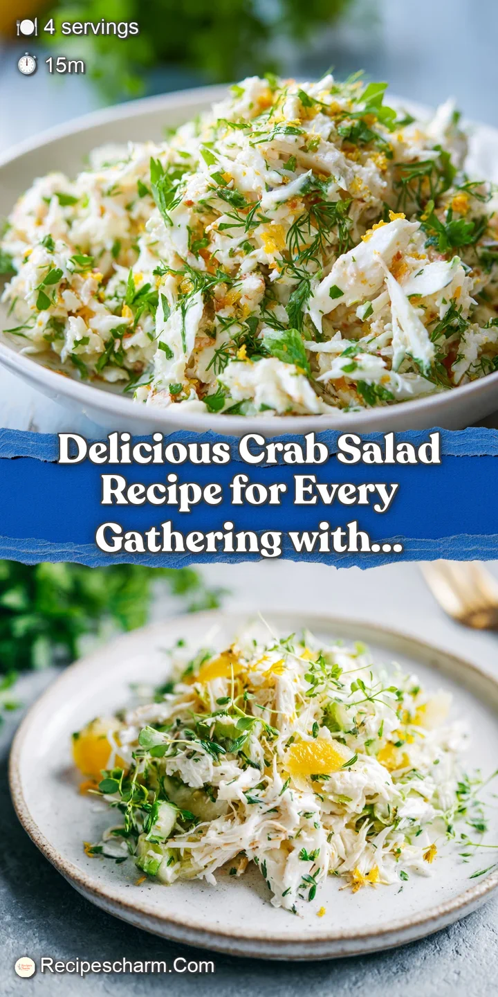 Close-up showcases moist, flaky crab mingled with bright lemon zest and herbs, promising a refreshing and flavorful bite o...