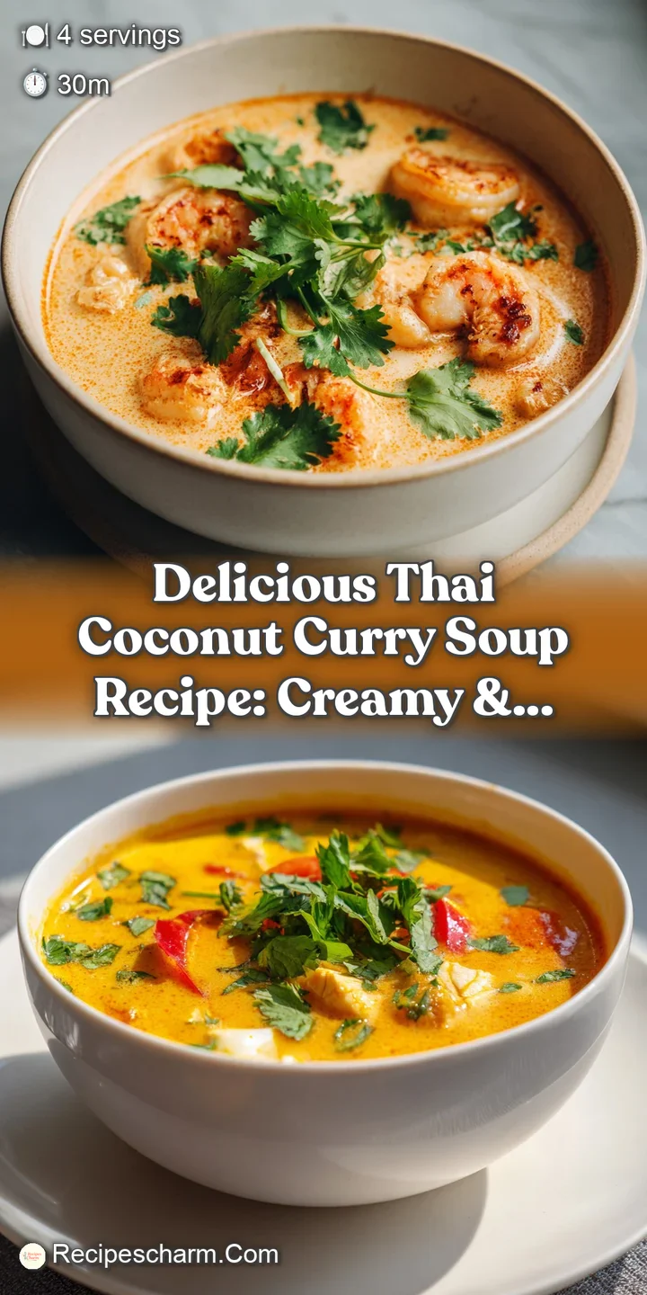 Close-up of a spoonful of creamy coconut curry soup with red pepper flakes. Steam rising, showcasing the hot, flavorful br...