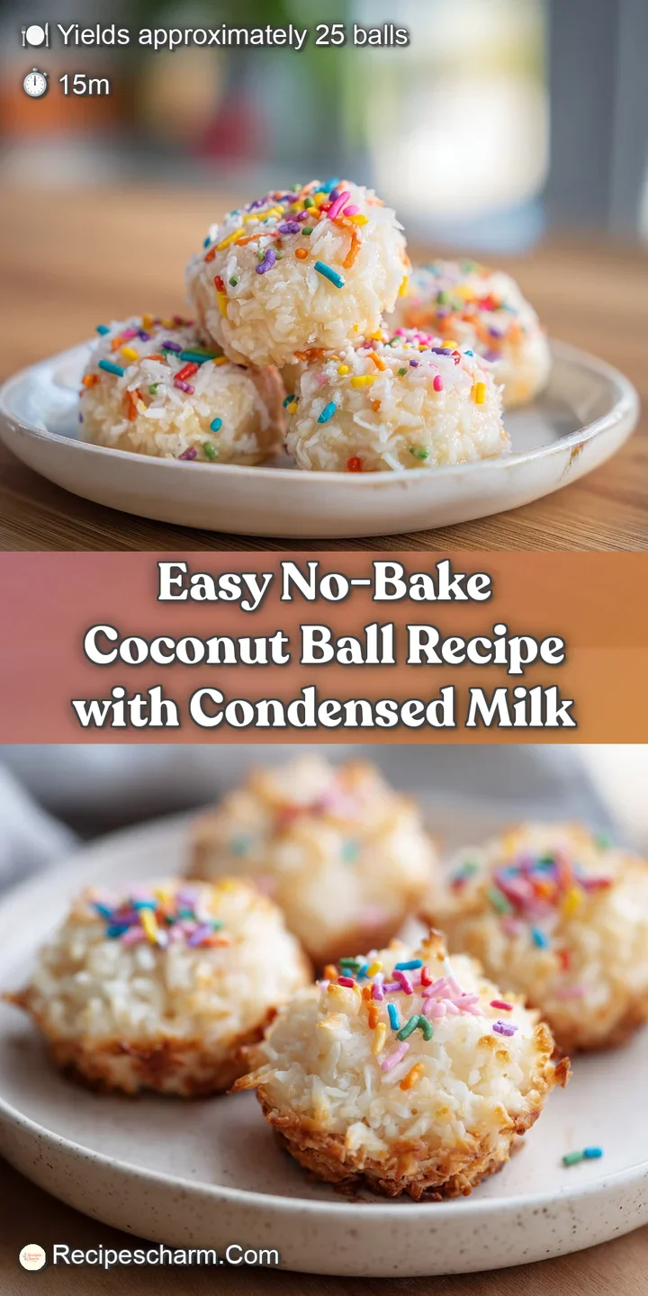 Close-up of a no-bake coconut ball revealing the soft, moist interior, coated in shredded coconut, suggesting a sweet, che...