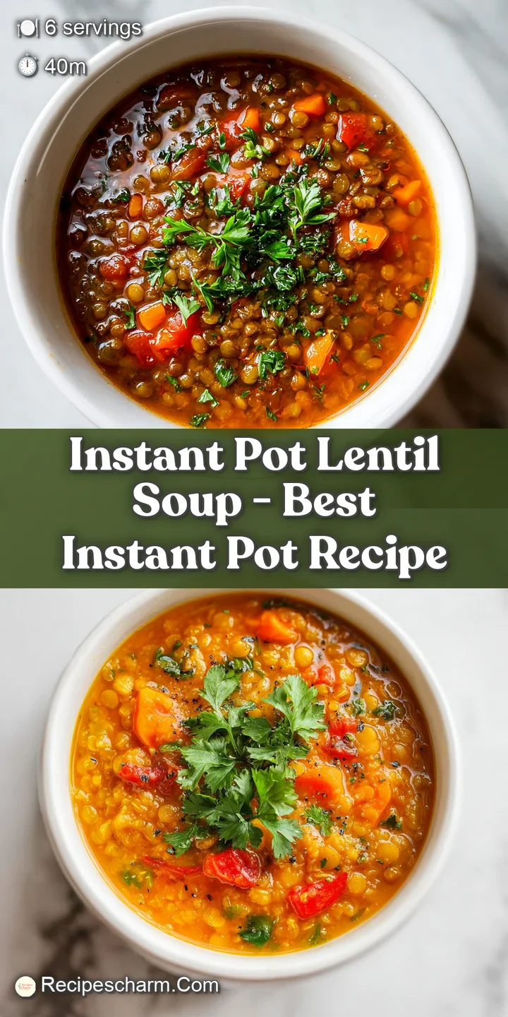 Close-up of rich, earthy lentil soup, showcasing plump lentils and bright orange carrot pieces.