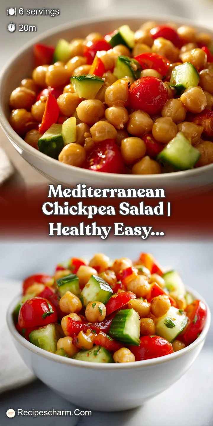 Close-up of juicy cherry tomatoes and creamy white feta cubes tossed with golden chickpeas in a bright vinaigrette.