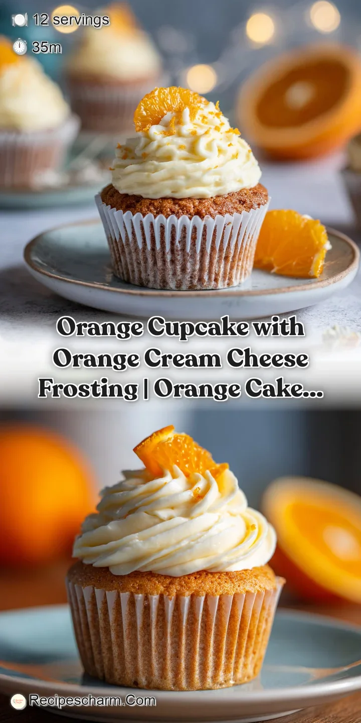 Close-up of a tender orange cupcake, its moist crumb visible beneath a generous swirl of frosting.