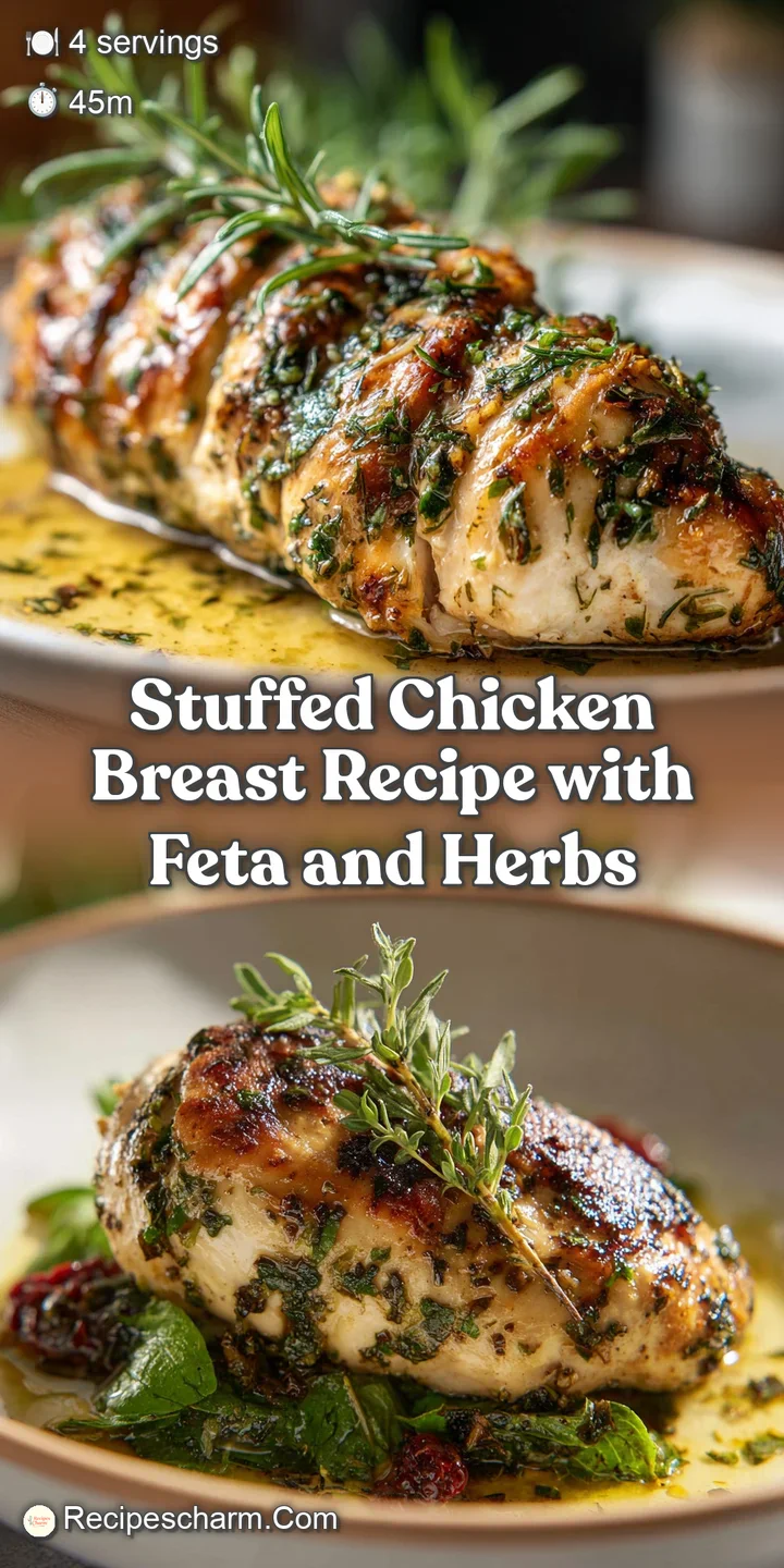 Close-up shot of juicy, baked stuffed chicken breast, highlighting the golden crust, savory filling, and tempting aromas e...