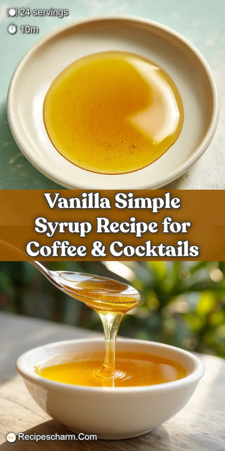 Close-up of thick, glistening vanilla syrup being poured from a glass bottle, showcasing its smooth texture and clarity.