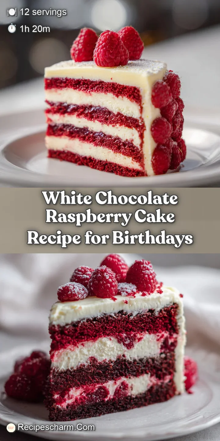 Close-up: Delicate cake crumb swirled with crimson raspberries peeking through soft, white cake. Visibly moist and intense...