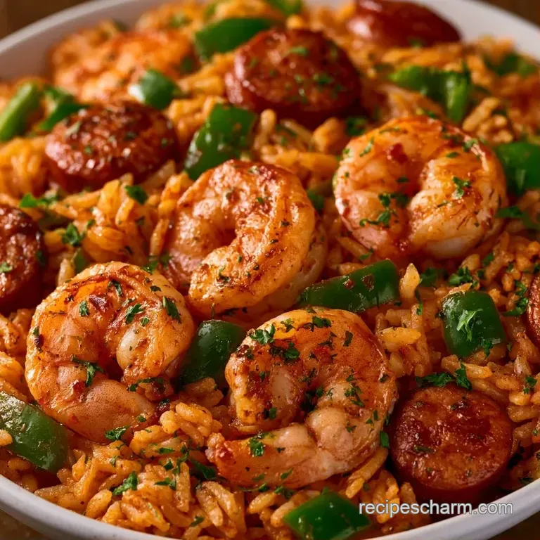 Golden shrimp arranged artfully on a bed of aromatic orange rice in a white ceramic bowl with fresh green onion.