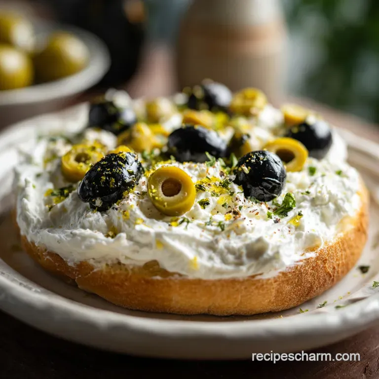 Elegant silver spoon scooping a dollop of the rich cream cheese and olive spread onto a crisp cracker.