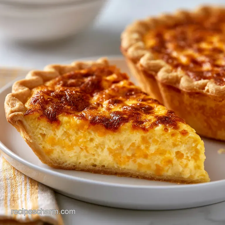 A slice of flaky savory tart on a white ceramic plate, paired with fresh greens and a side of sliced avocado