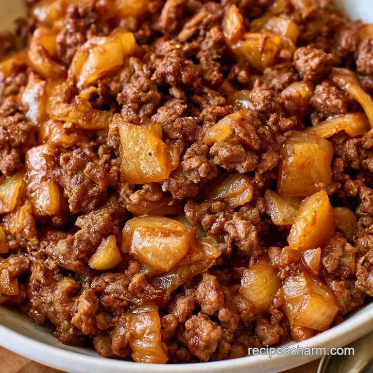 Steaming beef and vegetable medley piled high in a modern bowl, garnished with a sprinkle of bright green herbs.