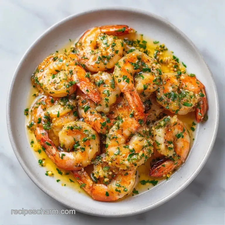 Saut&eacute;ed pink shrimp arranged over fluffy white rice, garnished with a bright lemon wedge and fresh green herbs.