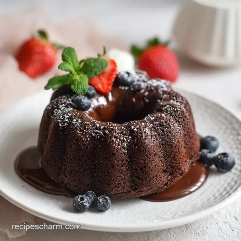 Slice of moist chocolate fudge cake, topped with a dusting of cocoa, elegantly displayed on a white plate.