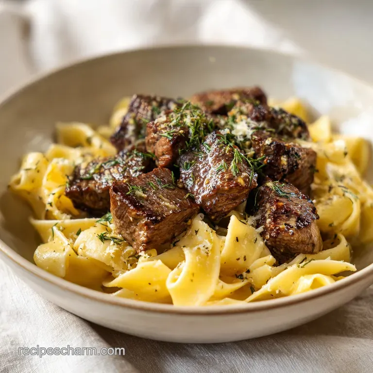 Garlic Butter Steak Bites with Parmesan Pasta