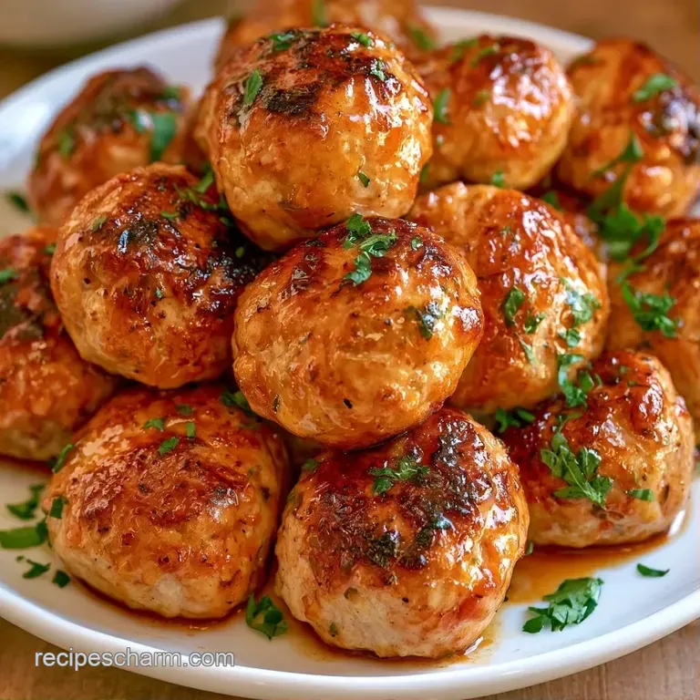 Seared meatballs arranged in a neat circle on a slate platter, garnished with microgreens and a drizzle of cream sauce.