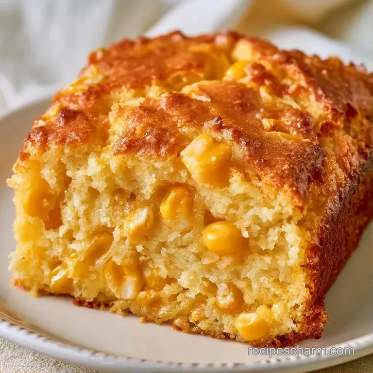 Golden-yellow cornbread squares topped with a swirl of white sour cream and fresh herbs on a matte grey plate.
