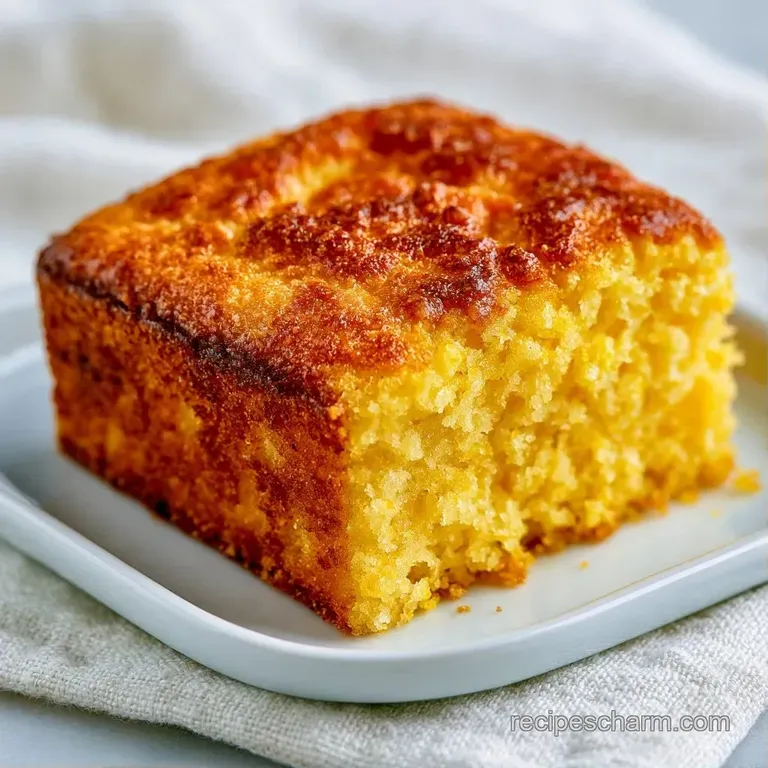 Thick squares of buttery yellow cornbread stacked on a platter, garnished with a pat of melting butter and parsley.