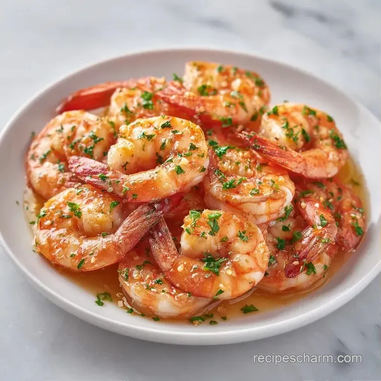 Seared pink shrimp arranged on a bed of lemon rice with a sprinkle of herbs and a bright yellow lemon wedge on the side.