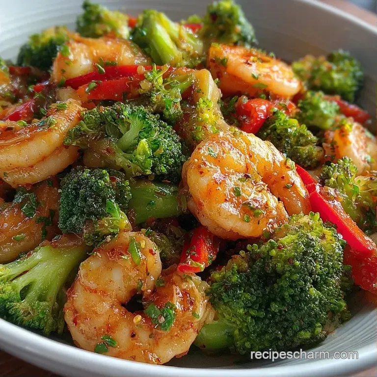 Seared pink shrimp and vibrant snap peas elegantly plated on white stoneware with a sprinkle of fresh parsley.