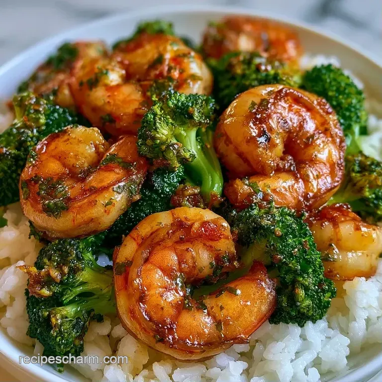 Saut&eacute;ed pink shrimp arranged over a bed of steamed jasmine rice in a ceramic bowl, topped with sliced green onions.