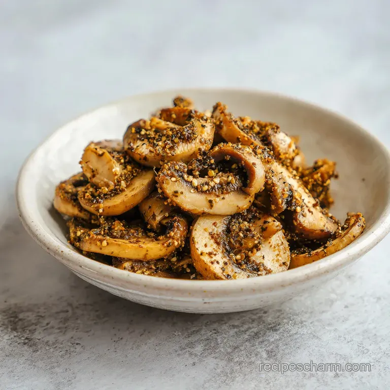 A small glass bowl of dark, earthy mushroom seasoning sits next to whole dried mushrooms on a rustic wood surface.