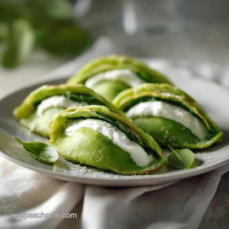 Neatly arranged green pasta parcels on a minimalist white plate, drizzled with golden butter and fresh herbs.
